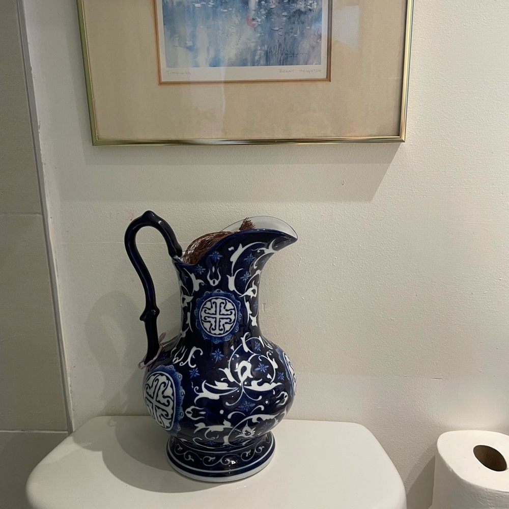 Elegant Blue and White Ceramic Pitcher